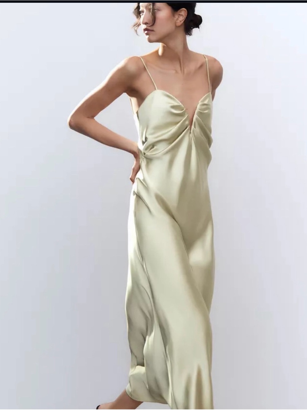 Zara Satin Slip Maxi Dress in Pale Sage